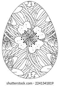 Easter Earth Day flower coloring page. A page for coloring book: fascinating and relaxing job for children and adults. Zentangle drawing. Easter coloring book art, Easter eggs vector. 