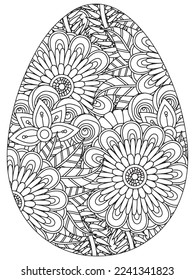 Easter Earth Day flower coloring page. A page for coloring book: fascinating and relaxing job for children and adults. Zentangle drawing. Easter coloring book art, Easter eggs vector. 