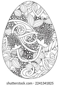 Easter Earth Day flower coloring page. A page for coloring book: fascinating and relaxing job for children and adults. Zentangle drawing. Easter coloring book art, Easter eggs vector. 