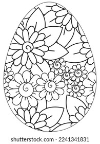 Easter Earth Day flower coloring page. A page for coloring book: fascinating and relaxing job for children and adults. Zentangle drawing. Easter coloring book art, Easter eggs vector. 