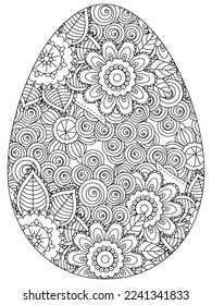 Easter Earth Day flower coloring page. A page for coloring book: fascinating and relaxing job for children and adults. Zentangle drawing. Easter coloring book art, Easter eggs vector. 