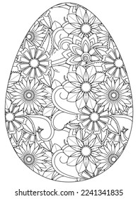 Easter Earth Day flower coloring page. A page for coloring book: fascinating and relaxing job for children and adults. Zentangle drawing. Easter coloring book art, Easter eggs vector. 