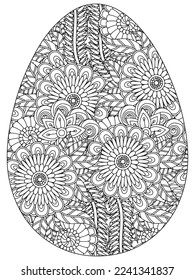 Easter Earth Day flower coloring page. A page for coloring book: fascinating and relaxing job for children and adults. Zentangle drawing. Easter coloring book art, Easter eggs vector. 