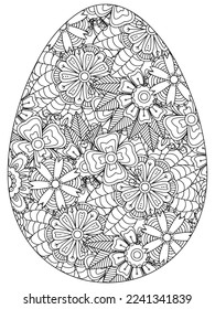 Easter Earth Day flower coloring page. A page for coloring book: fascinating and relaxing job for children and adults. Zentangle drawing. Easter coloring book art, Easter eggs vector. 