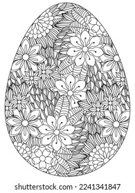 Easter Earth Day flower coloring page. A page for coloring book: fascinating and relaxing job for children and adults. Zentangle drawing. Easter coloring book art, Easter eggs vector. 