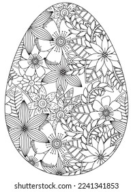 Easter Earth Day flower coloring page. A page for coloring book: fascinating and relaxing job for children and adults. Zentangle drawing. Easter coloring book art, Easter eggs vector. 