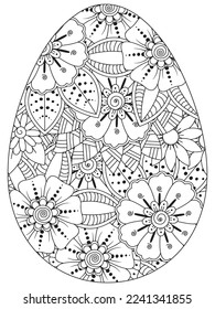 Easter Earth Day flower coloring page. A page for coloring book: fascinating and relaxing job for children and adults. Zentangle drawing. Easter coloring book art, Easter eggs vector. 