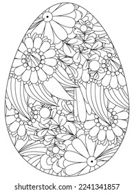 Easter Earth Day flower coloring page. A page for coloring book: fascinating and relaxing job for children and adults. Zentangle drawing. Easter coloring book art, Easter eggs vector. 