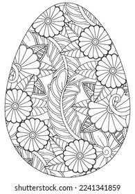 Easter Earth Day flower coloring page. A page for coloring book: fascinating and relaxing job for children and adults. Zentangle drawing. Easter coloring book art, Easter eggs vector. 