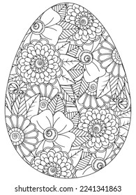 Easter Earth Day flower coloring page. A page for coloring book: fascinating and relaxing job for children and adults. Zentangle drawing. Easter coloring book art, Easter eggs vector. 