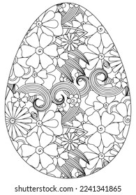 Easter Earth Day flower coloring page. A page for coloring book: fascinating and relaxing job for children and adults. Zentangle drawing. Easter coloring book art, Easter eggs vector. 