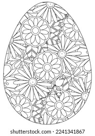 Easter Earth Day flower coloring page. A page for coloring book: fascinating and relaxing job for children and adults. Zentangle drawing. Easter coloring book art, Easter eggs vector. 