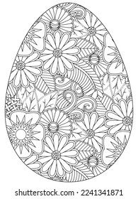 Easter Earth Day flower coloring page. A page for coloring book: fascinating and relaxing job for children and adults. Zentangle drawing. Easter coloring book art, Easter eggs vector. 