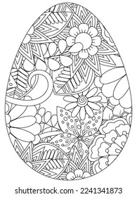 Easter Earth Day flower coloring page. A page for coloring book: fascinating and relaxing job for children and adults. Zentangle drawing. Easter coloring book art, Easter eggs vector. 