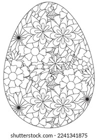 Easter Earth Day flower coloring page. A page for coloring book: fascinating and relaxing job for children and adults. Zentangle drawing. Easter coloring book art, Easter eggs vector. 