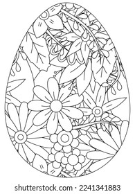 Easter Earth Day flower coloring page. A page for coloring book: fascinating and relaxing job for children and adults. Zentangle drawing. Easter coloring book art, Easter eggs vector. 