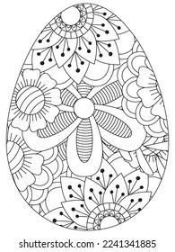 Easter Earth Day flower coloring page. A page for coloring book: fascinating and relaxing job for children and adults. Zentangle drawing. Easter coloring book art, Easter eggs vector. 