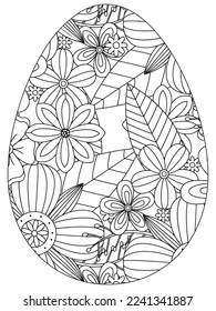 Easter Earth Day flower coloring page. A page for coloring book: fascinating and relaxing job for children and adults. Zentangle drawing. Easter coloring book art, Easter eggs vector. 