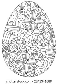 Easter Earth Day flower coloring page. A page for coloring book: fascinating and relaxing job for children and adults. Zentangle drawing. Easter coloring book art, Easter eggs vector. 