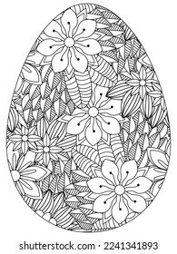 Easter Earth Day flower coloring page. A page for coloring book: fascinating and relaxing job for children and adults. Zentangle drawing. Easter coloring book art, Easter eggs vector. 