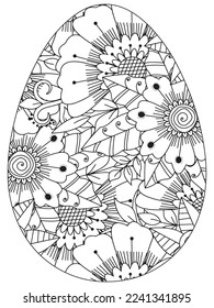 Easter Earth Day flower coloring page. A page for coloring book: fascinating and relaxing job for children and adults. Zentangle drawing. Easter coloring book art, Easter eggs vector. 