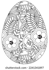 Easter Earth Day flower coloring page. A page for coloring book: fascinating and relaxing job for children and adults. Zentangle drawing. Easter coloring book art, Easter eggs vector. 