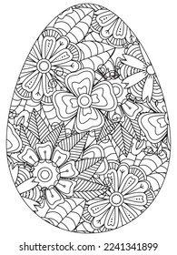 Easter Earth Day flower coloring page. A page for coloring book: fascinating and relaxing job for children and adults. Zentangle drawing. Easter coloring book art, Easter eggs vector. 