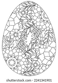 Easter Earth Day flower coloring page. A page for coloring book: fascinating and relaxing job for children and adults. Zentangle drawing. Easter coloring book art, Easter eggs vector. 