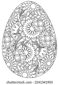 Easter Earth Day flower coloring page. A page for coloring book: fascinating and relaxing job for children and adults. Zentangle drawing. Easter coloring book art, Easter eggs vector. 