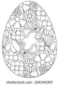 Easter Earth Day flower coloring page. A page for coloring book: fascinating and relaxing job for children and adults. Zentangle drawing. Easter coloring book art, Easter eggs vector. 