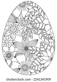 Easter Earth Day flower coloring page. A page for coloring book: fascinating and relaxing job for children and adults. Zentangle drawing. Easter coloring book art, Easter eggs vector. 