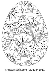 Easter Earth Day flower coloring page. A page for coloring book: fascinating and relaxing job for children and adults. Zentangle drawing. Easter coloring book art, Easter eggs vector. 