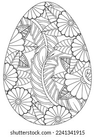 Easter Earth Day flower coloring page. A page for coloring book: fascinating and relaxing job for children and adults. Zentangle drawing. Easter coloring book art, Easter eggs vector. 