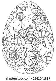 Blumenfarbseite zum Ostererdtag. Eine Seite für das Farbbuch: faszinierende und entspannende Arbeit für Kinder und Erwachsene. Zeichnung im Mittelpunkt. Malerei auf Ostern, Ostereier-Vektorgrafik. 
