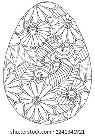 Easter Earth Day flower coloring page. A page for coloring book: fascinating and relaxing job for children and adults. Zentangle drawing. Easter coloring book art, Easter eggs vector. 