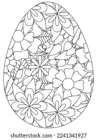 Easter Earth Day flower coloring page. A page for coloring book: fascinating and relaxing job for children and adults. Zentangle drawing. Easter coloring book art, Easter eggs vector. 