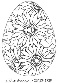 Easter Earth Day flower coloring page. A page for coloring book: fascinating and relaxing job for children and adults. Zentangle drawing. Easter coloring book art, Easter eggs vector. 