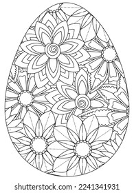 Easter Earth Day flower coloring page. A page for coloring book: fascinating and relaxing job for children and adults. Zentangle drawing. Easter coloring book art, Easter eggs vector. 