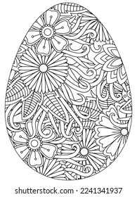 Página de coloreado de flores del Día de la Tierra de Pascua. Una página para el libro de colorear: trabajo fascinante y relajante para niños y adultos. Dibujo de Zentangle. Obra de libros para colorear la Semana Santa, vector de huevos de Pascua. 