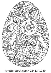 Easter Earth Day flower coloring page. A page for coloring book: fascinating and relaxing job for children and adults. Zentangle drawing. Easter coloring book art, Easter eggs vector. 