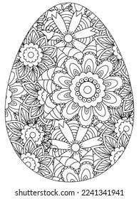 Easter Earth Day flower coloring page. A page for coloring book: fascinating and relaxing job for children and adults. Zentangle drawing. Easter coloring book art, Easter eggs vector. 