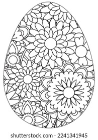 Easter Earth Day flower coloring page. A page for coloring book: fascinating and relaxing job for children and adults. Zentangle drawing. Easter coloring book art, Easter eggs vector. 