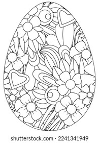 Easter Earth Day flower coloring page. A page for coloring book: fascinating and relaxing job for children and adults. Zentangle drawing. Easter coloring book art, Easter eggs vector. 