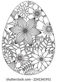 Easter Earth Day flower coloring page. A page for coloring book: fascinating and relaxing job for children and adults. Zentangle drawing. Easter coloring book art, Easter eggs vector. 