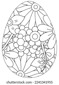 Easter Earth Day flower coloring page. A page for coloring book: fascinating and relaxing job for children and adults. Zentangle drawing. Easter coloring book art, Easter eggs vector. 