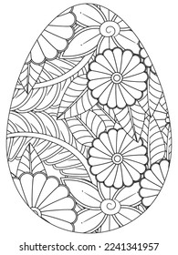 Easter Earth Day flower coloring page. A page for coloring book: fascinating and relaxing job for children and adults. Zentangle drawing. Easter coloring book art, Easter eggs vector. 