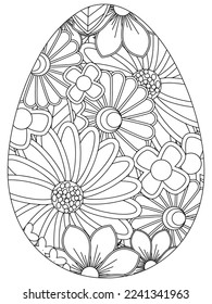 Easter Earth Day flower coloring page. A page for coloring book: fascinating and relaxing job for children and adults. Zentangle drawing. Easter coloring book art, Easter eggs vector. 