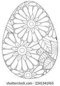 Easter Earth Day flower coloring page. A page for coloring book: fascinating and relaxing job for children and adults. Zentangle drawing. Easter coloring book art, Easter eggs vector. 