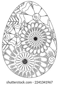 Easter Earth Day flower coloring page. A page for coloring book: fascinating and relaxing job for children and adults. Zentangle drawing. Easter coloring book art, Easter eggs vector. 