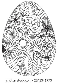 Easter Earth Day flower coloring page. A page for coloring book: fascinating and relaxing job for children and adults. Zentangle drawing. Easter coloring book art, Easter eggs vector. 